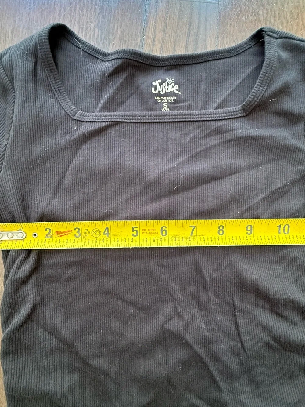 Justice Black Short Sleeve Square Neck Tee girls size 7/8